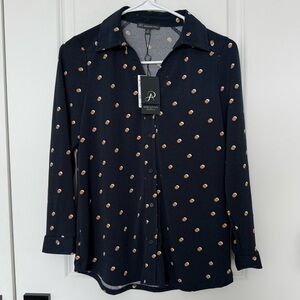 Adrianna Papell Navy Blue Double Polka Dot Blouse